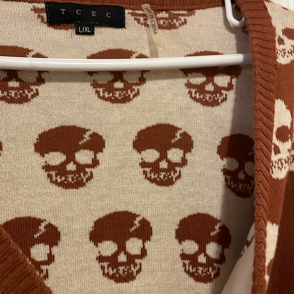 RARE skeleton skull cardigan rust brown tan sweater rockabilly punk metal goth - Picture 10 of 11